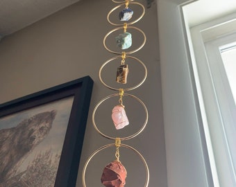 Raw Gemstone Decor, Chakra Gemstone Set, Beautiful Hanging gemstone Chakra Crystal set, Bohemian Decor, Crystal Sun Catcher