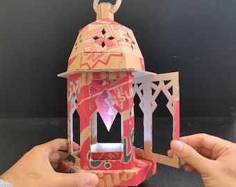 Cardboard Arabian lantern Template. DIY Printable Pattern for creating Arabian lantern from corrugated cardboard