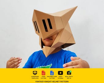 Knight helmet with horns Cardboard Template | Resizable PDF Blueprint for DIY Fantasy Cosplay
