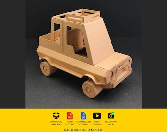 Cartoon Auto Kartonvorlage | Größenverstellbare SVG PDF Blueprint für DIY Auto Miniatur