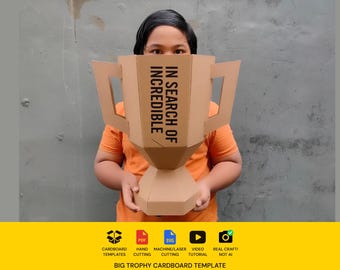 Big Trophy Cup cardboard craft template DIY plan. Scalable PDF and SVG Template