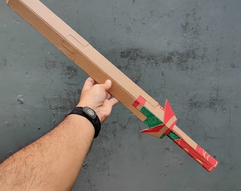 3D cardboard sword template. DIY plan blueprint