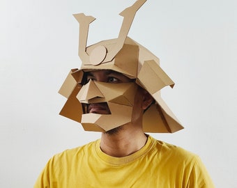 Simple Samurai helmet with mask cardboard craft template DIY plan