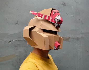 Cardboard Robot or Mecha helmet template DIY plan blueprint