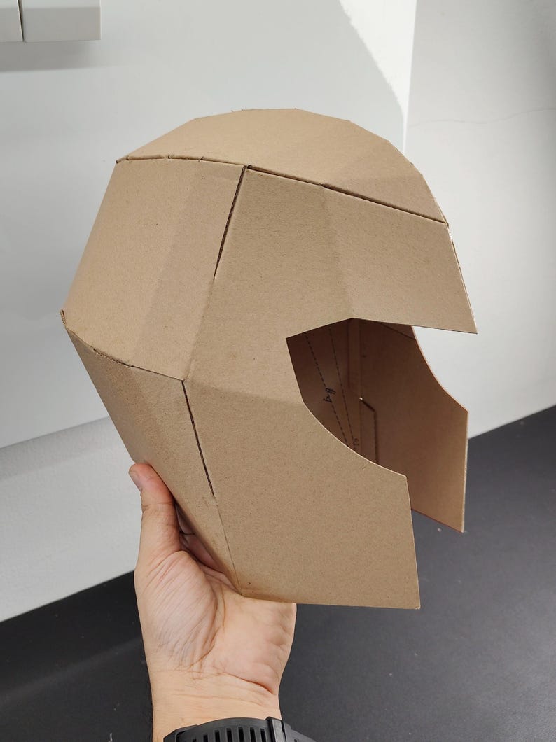 Superhero helmet or villain helmet cardboard craft template  detail view