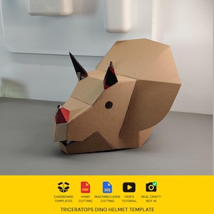 Triceratops Dino Helmet Cardboard Template | DIY Costume and Festivals Pattern | resizable SVG PDF image 1