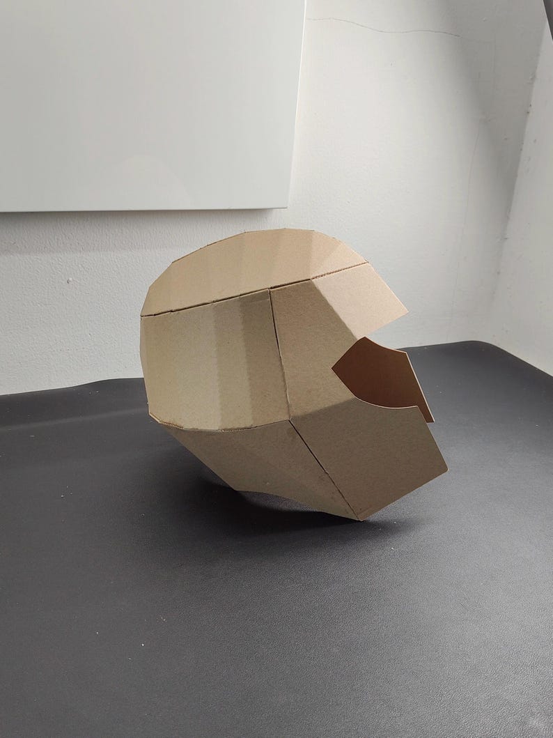 Superhero helmet or villain helmet cardboard craft template  left view
