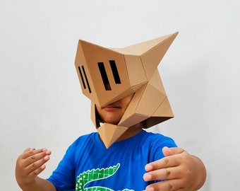 Cardboard Knight helmet with sharp horns craft template DIY plan