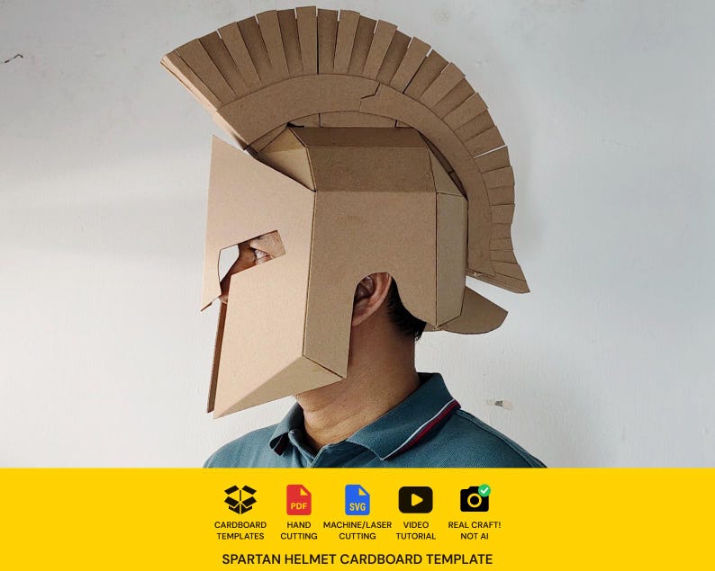 Spartan Helmet Cardboard Template | DIY Leonidas Costume and Cosplay Pattern | SVG PDF resizable image 1