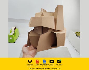 Eenvoudige kartonnen sjabloon robothelm - DIY-maskerpatroon (schaalbare pdf en SVG)