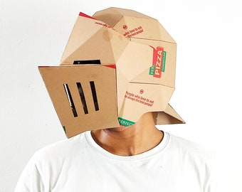 Cardboard Knight helmet Template. DIY Printable Pattern for creating Articulated close helmet from corrugated cardboard