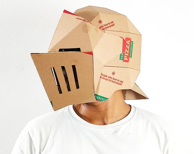 Cardboard Knight helmet Template. DIY Printable Pattern for creating Articulated close helmet from corrugated cardboard