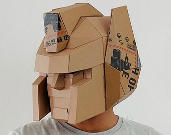 Cardboard robot head with face helmet Template. DIY Printable Pattern for creating wearable Transformer robot head from corrugated cardboard