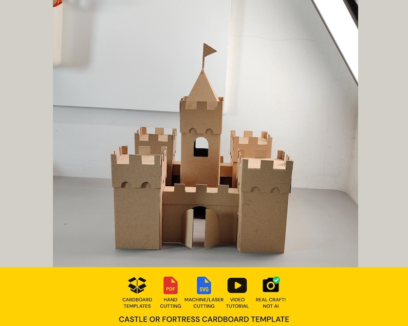 Modello in cartone di castello o fortezza / Progetto in miniatura fai da te e schema per lavoretti per bambini / SVG PDF immagine 1