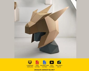 Dragon Helmet Cardboard Template - DIY Armor Pattern for Costume (Resizable PDF and SVG)