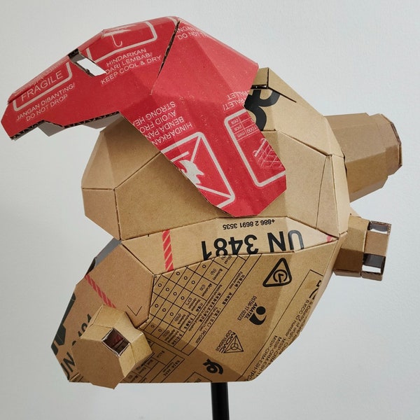 Cyberpunk cardboard helmet with retractable face cardboardcraft template DIY plan