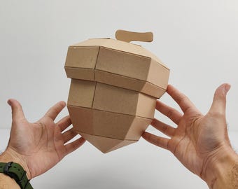Cardboard Acorn Template. DIY Printable Pattern for creating Big acorn from corrugated cardboard. Can be used for hampers or storage.