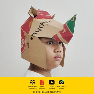 Plantilla de cartón para casco de armadura de rinoceronte / Plano PDF redimensionable para disfraces y cosplay caseros.