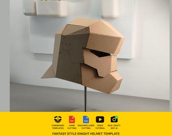 Knight Helmet with articulated face Cardboard Template | DIY Costume and Cosplay Pattern | SVG PDF