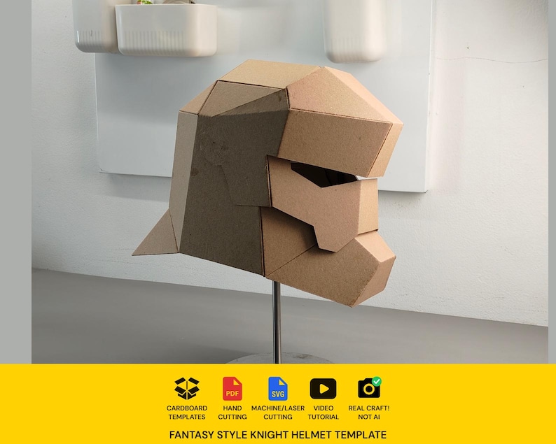 Knight Helmet with articulated face Cardboard Template | DIY Costume and Cosplay Pattern | SVG PDF image 1