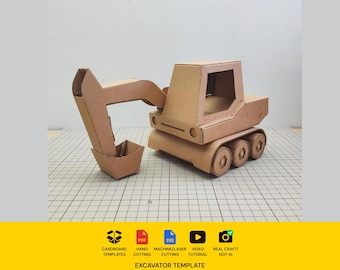 Excavator Cardboard Template | Resizable SVG PDF Blueprint for DIY Craft Project