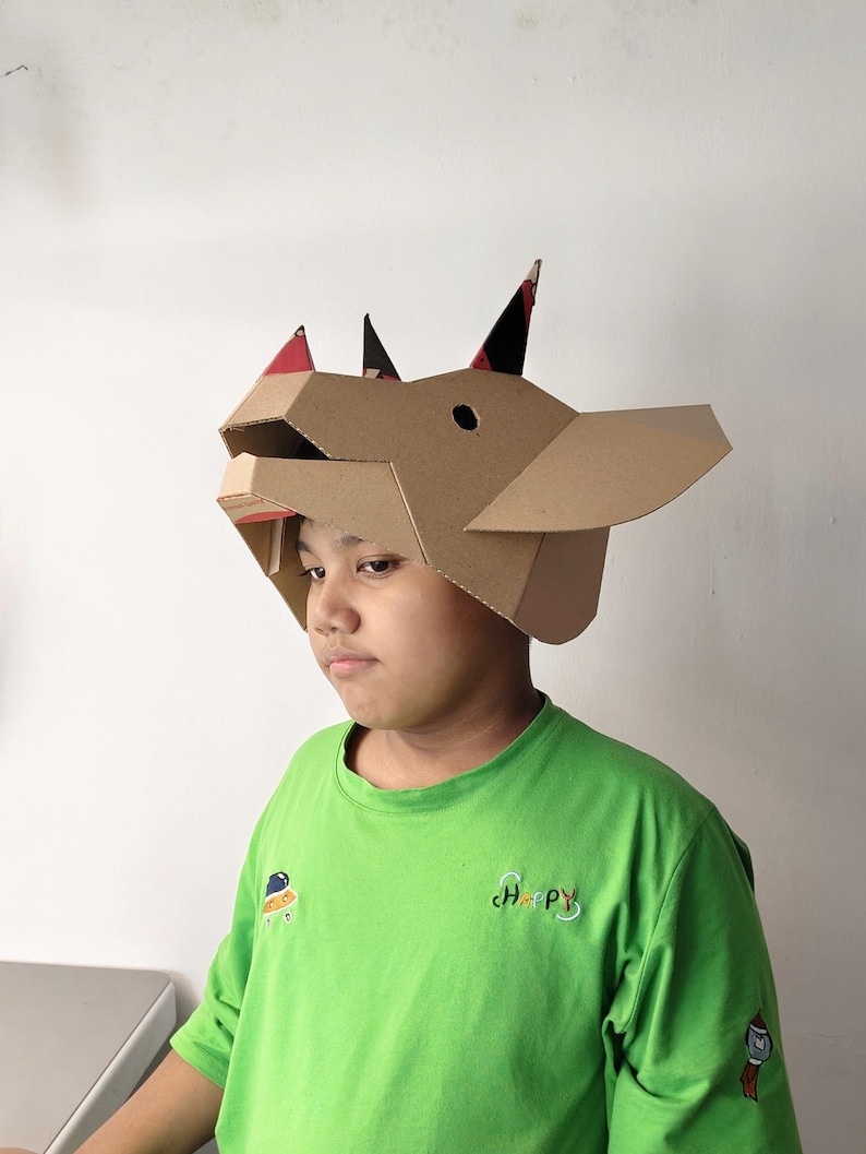 Triceratops Dino Helmet Cardboard Template | DIY Costume and Festivals Pattern | resizable SVG PDF image 11