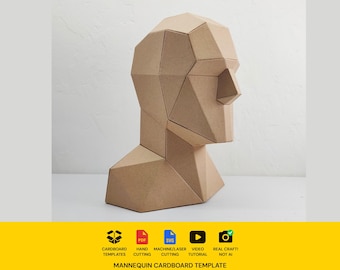 Mannequin Head Cardboard Template: Polygonal Sculpture (scalable PDF and SVG Pattern)