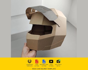 Racing Helm Kartonvorlage. Formelel-Helm mit zu öffnendem Visier - DIY Pattern (PDF, SVG, Resizeable)