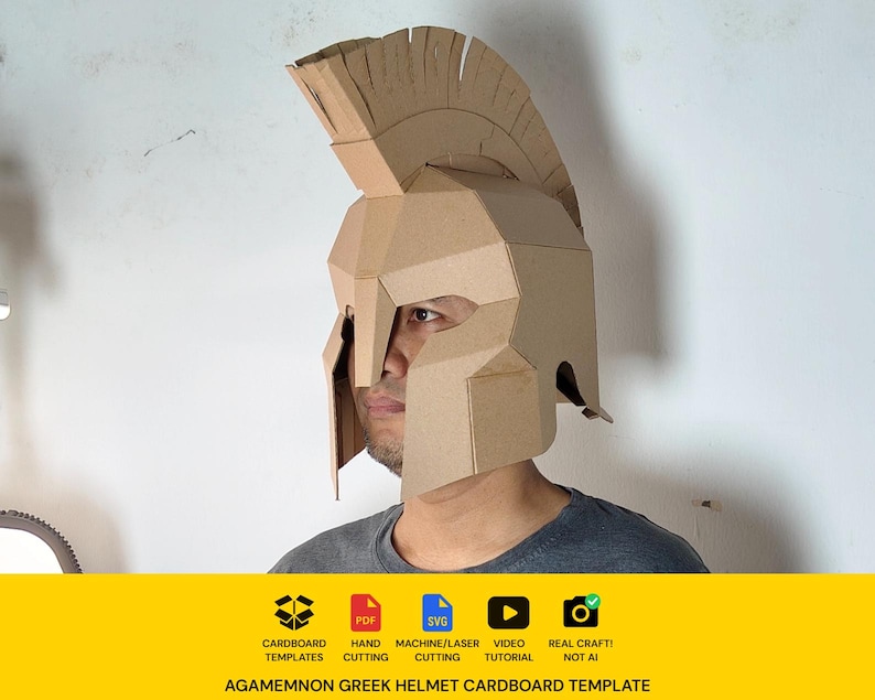 Greek helmet Cardboard Template | Agamemnon King DIY Costume and Cosplay Pattern | SVG PDF image 1