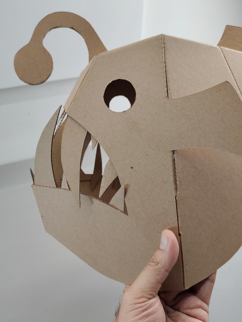 Cardboard Angler Fish Full Head Mask Jaw and eye view