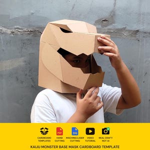 Kaiju Monster Head Mask Cardboard Template | DIY Dino or Dragon Costume Pattern | SVG PDF image 13