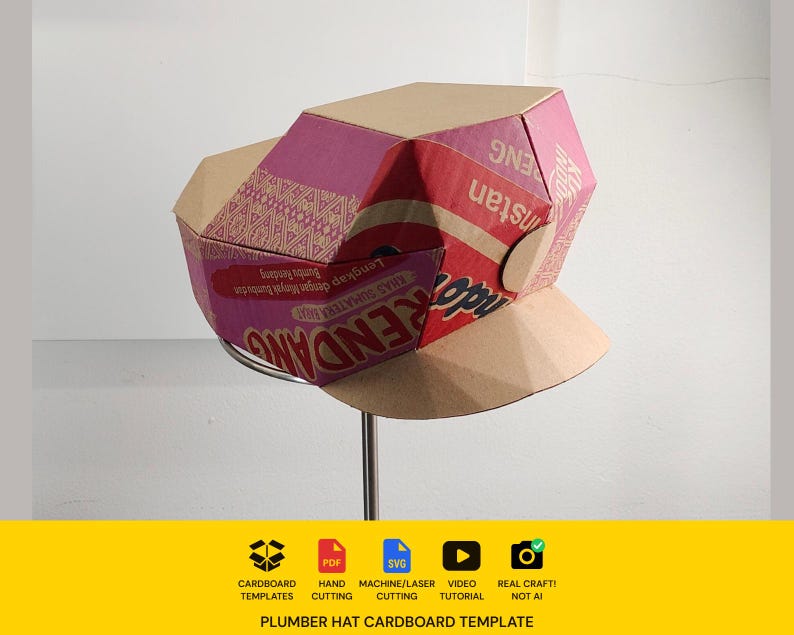 Plumber Hat Cardboard Template | DIY Costume Cosplay Pattern (PDF, SVG) image 1