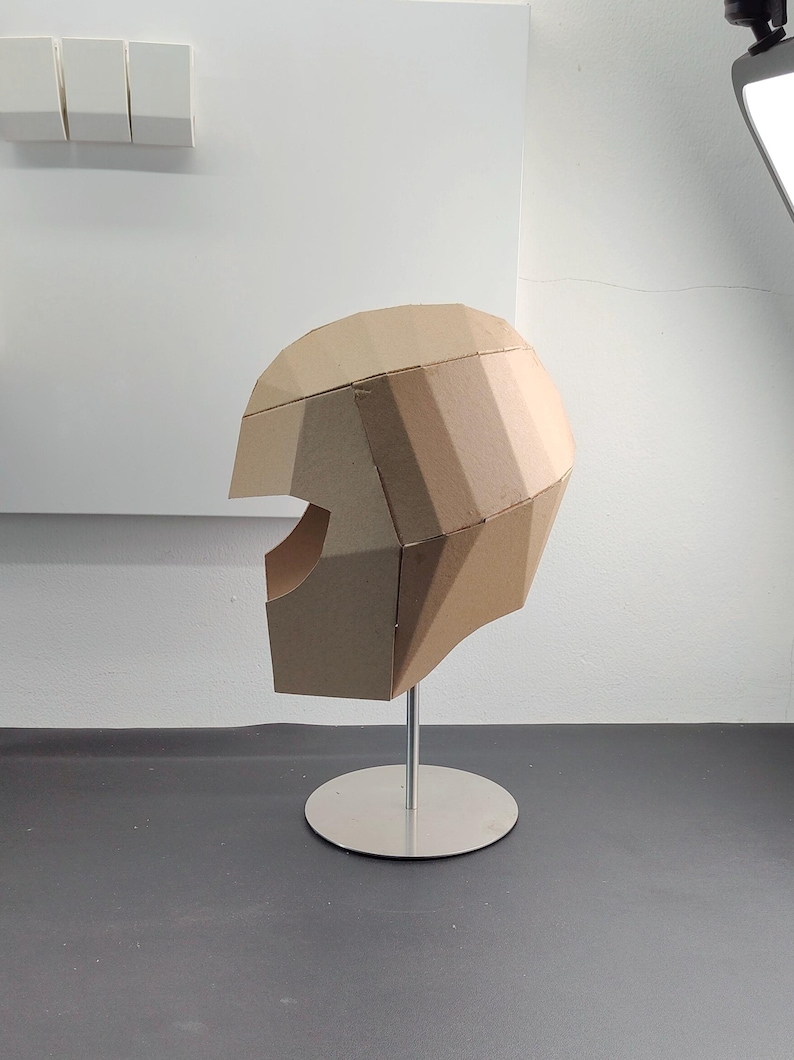Superhero helmet or villain helmet cardboard craft template side view
