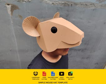 ネズミまたはラットの帽子の段ボール型紙 | DIYコスチュームとフェスティバル用型紙 | SVG PDF
