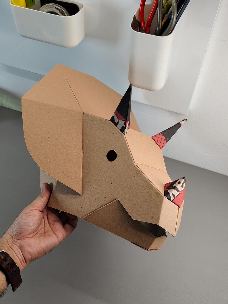 Triceratops Dino Helmet Cardboard Template | DIY Costume and Festivals Pattern | resizable SVG PDF image 5