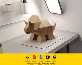 Triceratop Cardboard Template | DIY Dino toy, Easy Craft for kids, building toy | SVG PDF