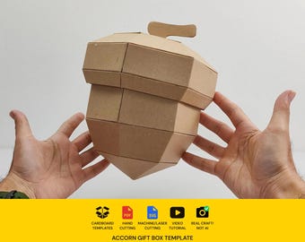 Plantilla de caja de regalo con forma de bellota: Patrón para cesta de almacenamiento DIY (PDF y SVG redimensionables)
