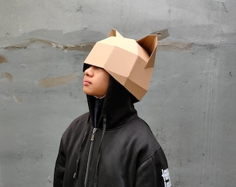 Cute cardboard  hat with cat ears Template. DIY Printable Pattern for creating adorable cat hat with big ears from corrugated cardboard