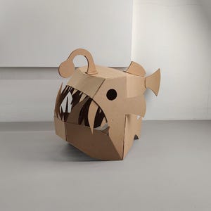 Cardboard Angler Fish Full Head Mask  front left view