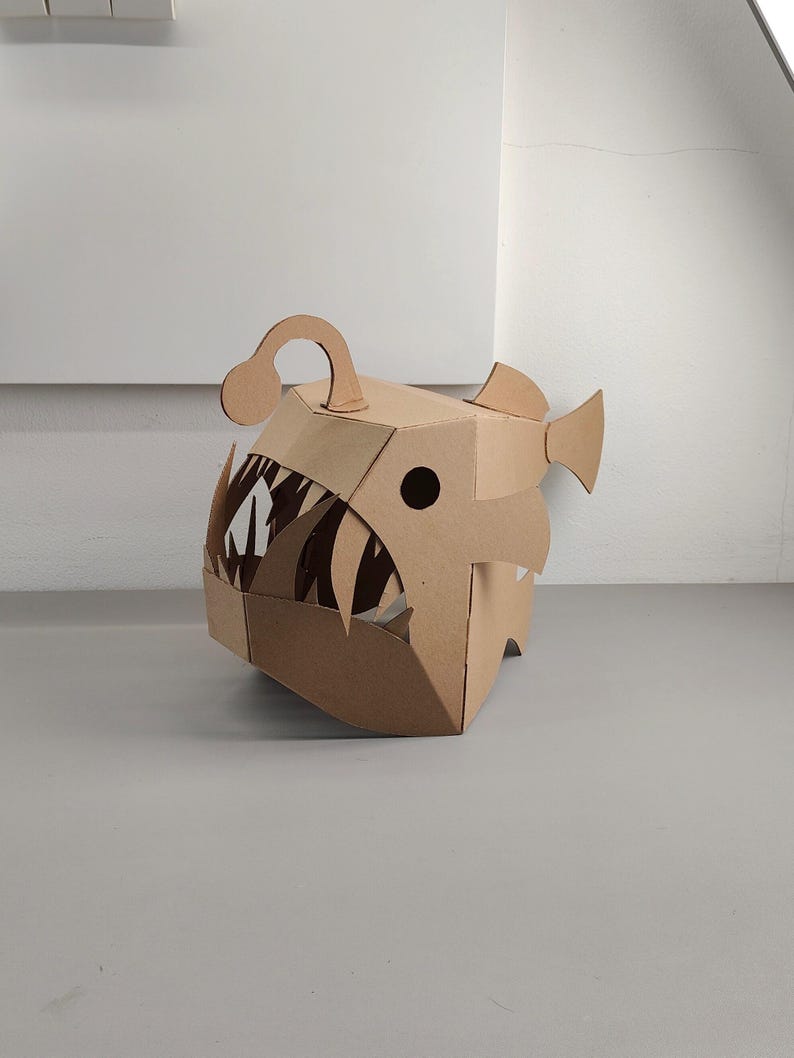 Cardboard Angler Fish Full Head Mask  front left view