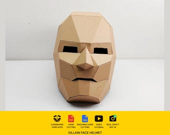 Plantilla de máscara de villano - Patrón de casco de cartón para armar (PDF y SVG escalables)