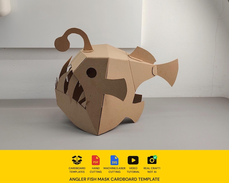 Cardboard Angler Fish Full Head Mask