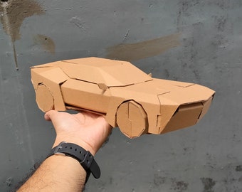 Glue-less Cyberpunk Muscle car cardboard craft template DIY plan