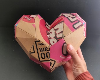 cute 3D cardboard heart or love shape template DIY plan blueprint