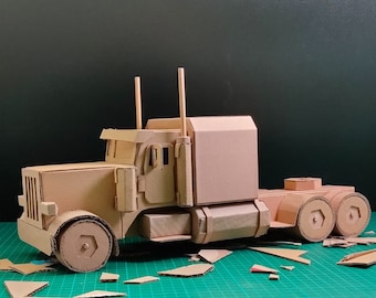 Trailer truck Peterbilt cardboard craft template DIY plan