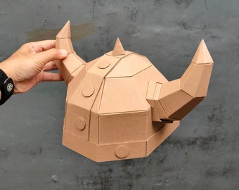 Cardboard Viking Helmet with Horns Template. DIY Printable Pattern for creating a Viking Helmet with Horns from corrugated cardboard