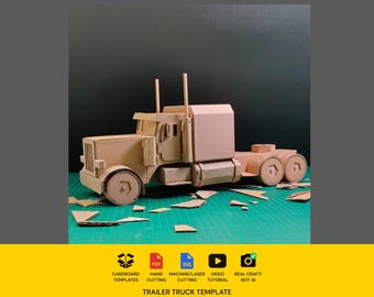 Trailer truck Peterbilt cardboard craft template DIY plan. Scalable craft pattern (PDF, SVG)