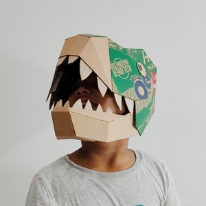 Plantilla de casco/sombrero de cartón de dinosaurio T-rex (tiranosaurio) Plano de bricolaje