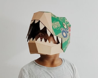 T-rex (tyranosaurus) Dino kartonnen hoed/helm sjabloon DIY-plan blauwdruk