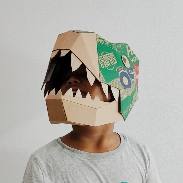 Modèle de bonnet/casque T-rex (tyranosaurus) Dino en carton